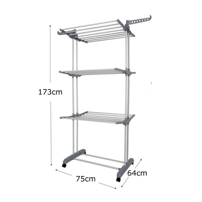 3 Tier Foldable Clothes Airer Indoor Outdoor Clothes Rack on Wheels