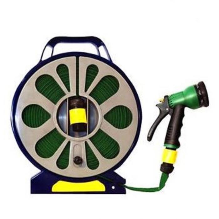 50 ft reel hose with adjustable spray nozzle