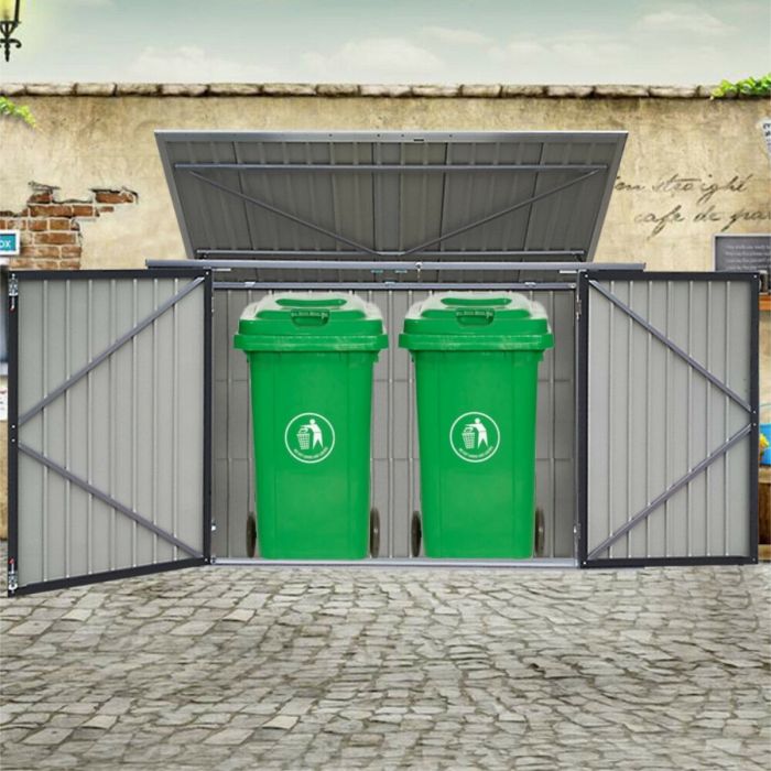 Large double door metal bin shed