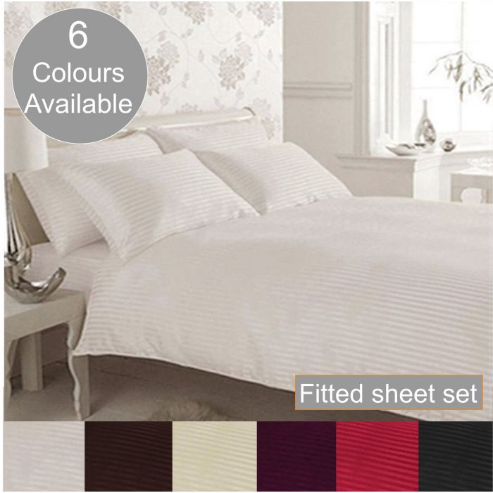 Satin stripe fitted sheet & pillowcases set