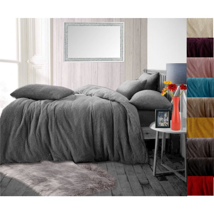 teddy fleece luxury duvet cover bed set - Range of colours