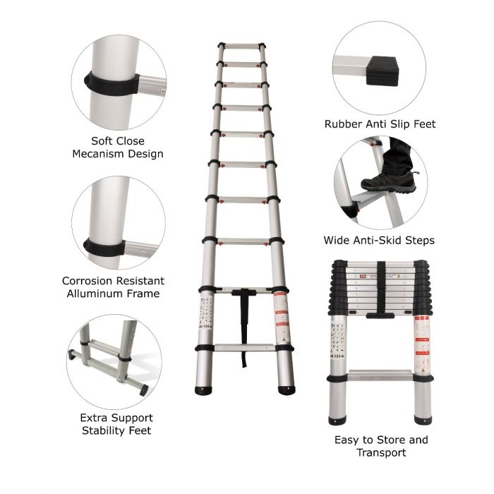 Extra Wide Telescopic Ladder with Soft Close Design