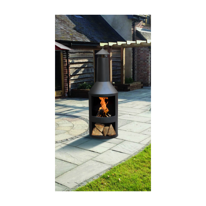contemporary black steel log burner with wood store