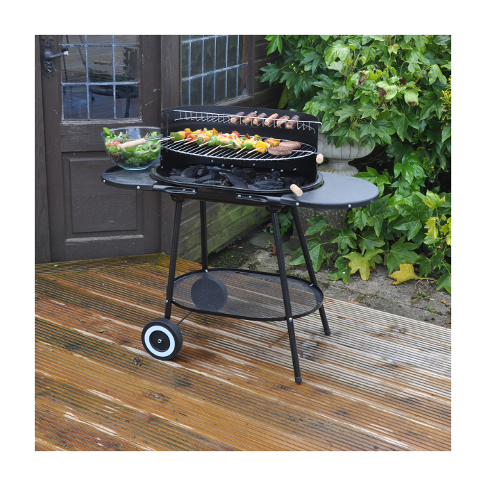 family size oval steel bbq , with wheels