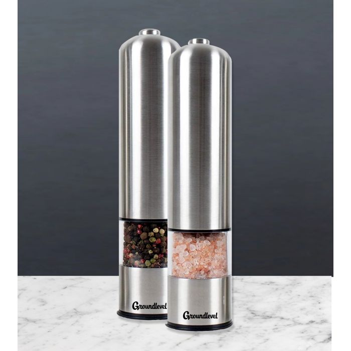 pair of electronic stainless  salt and pepper mills