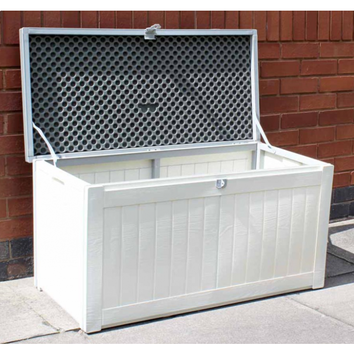 weather proof garden storage box with lockable lid 