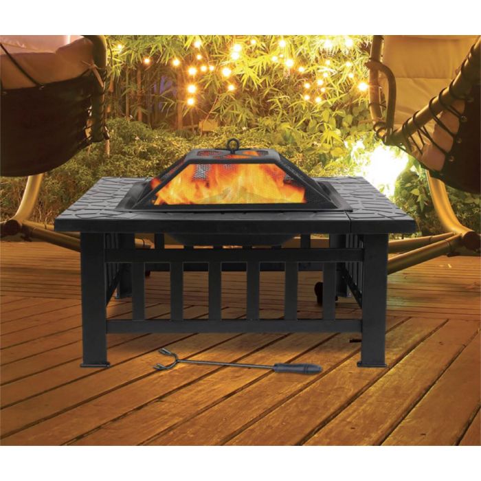 3 In 1 Large Square fire pit with BBQ Grill
