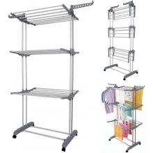 3 Tier Foldable Clothes Airer; Indoor Outdoor Clothes Rack on Wheels